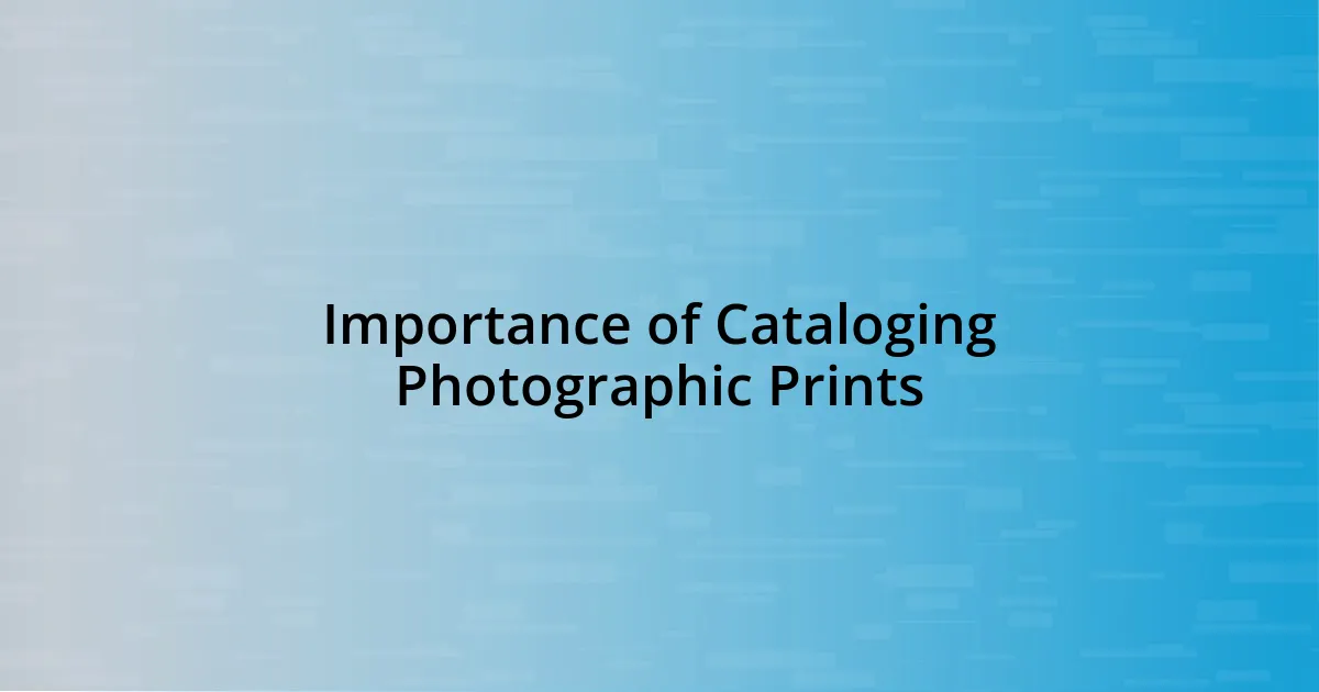 Importance of Cataloging Photographic Prints