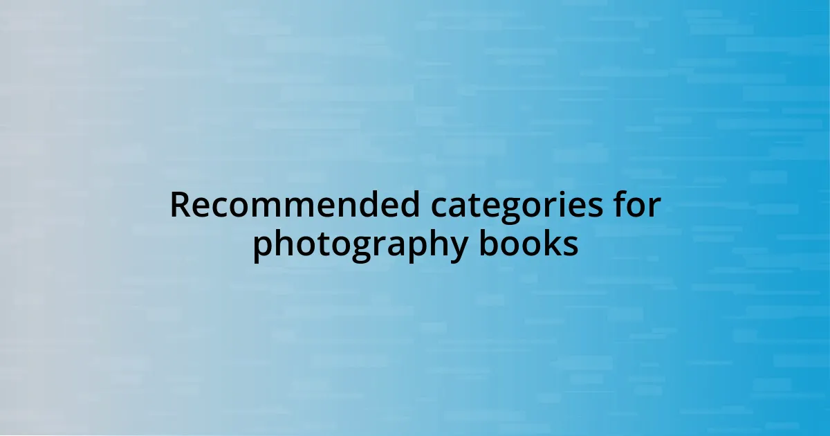 Recommended categories for photography books