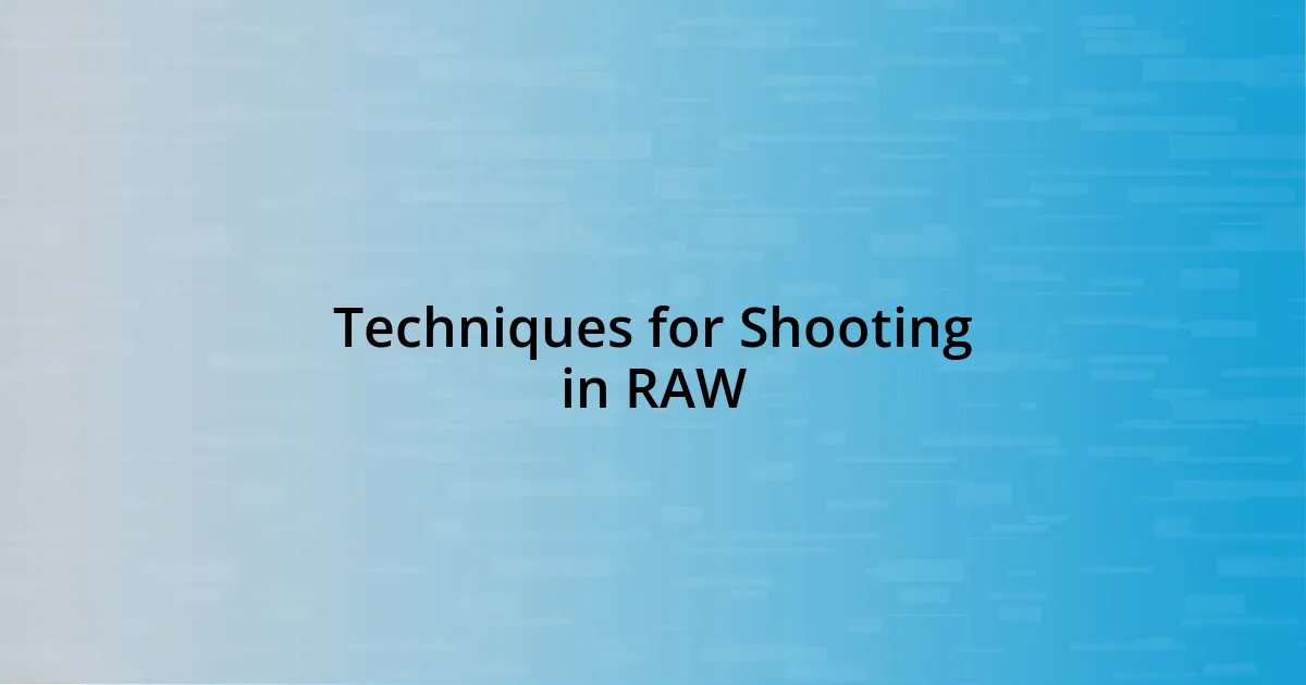 Techniques for Shooting in RAW